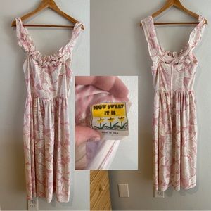 Vintage 70s/80s Pink Floral Sundress with Ruffle Straps.